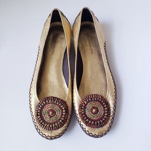 BCBGMAXAZARIA Gold Leather Beaded Flats
